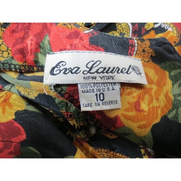 Vintage Eva Laurel New York Size 10 Floral Long Sleeve Pleated Blouse Red Orange - Picture 7 of 8